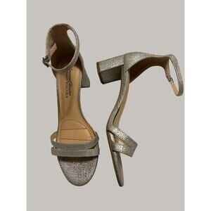 Badgley Mischka Womens 5.5 Silver Glitter Ankle Strap Block Heel Sandals